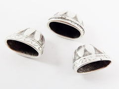 3 Large Rustic Cast Flat Cone Bead End Caps - Matte Antique Silver Plated
