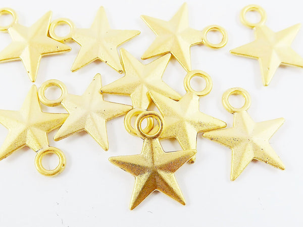 10 Star Charms - 22k Matte Gold Silver Plated