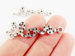 3 Dotted Love Connectors - Matte Antique Silver Plated