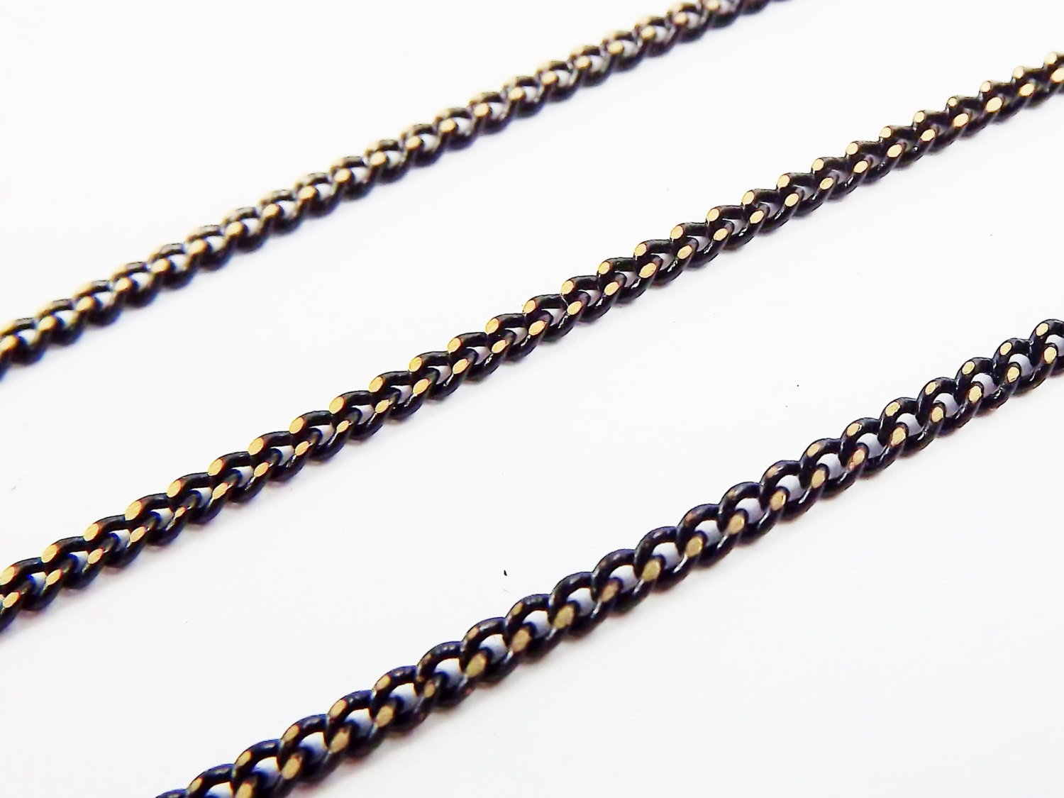 2.5 x 2mm Black Gold Brass Delicate Curb Chain  - Black  - 1 Meter  or 3.3 Feet