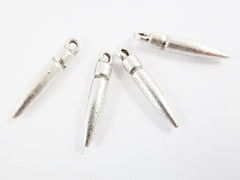 Medium Silver Spike Charms, Spike Pendants, Ethnic Tribal Boho Bohemian Jewelry Making Supplies - Matte Antique Silver Plated - 4pc