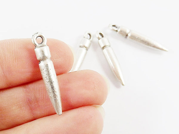 Medium Silver Spike Charms, Spike Pendants, Ethnic Tribal Boho Bohemian Jewelry Making Supplies - Matte Antique Silver Plated - 4pc