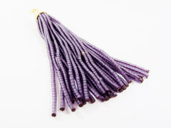 Transparent Purple Afghan Tibetan Heishi Tube Beaded Tassel - Handmade - 22k Matte Gold Plated Cap - 102mm = 4 inches  -1PC