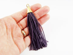 Transparent Purple Afghan Tibetan Heishi Tube Beaded Tassel - Handmade - 22k Matte Gold Plated Cap - 102mm = 4 inches  -1PC