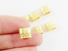 6 Rectangle Slide Bead, Band Spacers, Leather Cord Beads, Geometric, Triangle Detail, Tribal Beads, Gold Tribal Beads, 22k Matte Gold Plated