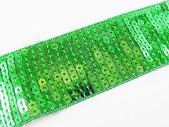 Emerald Green Sparkly Square Sequin Border Trim Lace Ribbon - 1.81 inches - 1 Meter  or 3.3 Feet or 1.09 Yards