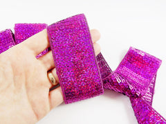 Violet Purple Sparkly Square Sequin Border Trim Lace Ribbon - 1.81 inches - 1 Meter  or 3.3 Feet or 1.09 Yards