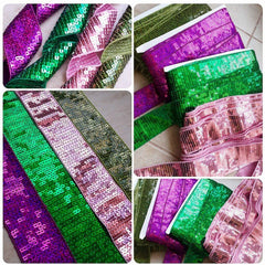 Emerald Green Sparkly Square Sequin Border Trim Lace Ribbon - 1.81 inches - 1 Meter  or 3.3 Feet or 1.09 Yards