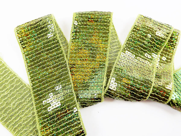 Sage Green Sparkly Square Sequin Border Trim Lace Ribbon - 1.65 inches - 1 Meter  or 3.3 Feet or 1.09 Yards