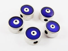 5 Medium 7mm Navy Blue Lucky Evil Eye - Matte Antique Silver Plated