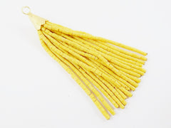 Soft Egg Yellow Afghan Tibetan Chunky Heishi Tube Beaded Tassel - Handmade - Textured 22k Matte Gold Plated Cap - 92mm = 3.62inches  -1PC