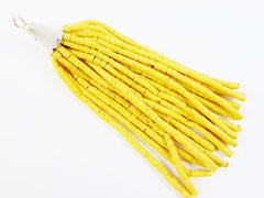 Egg Yellow Afghan Tibetan Chunky Heishi Tube Beaded Tassel - Handmade - Matte Silver Plated Cap - 92mm = 3.62inches  -1PC