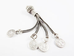 Tassel Pendant with Snake Chain Strands & Coin Charms - Matte Antique Silver Plated Brass - 1PC