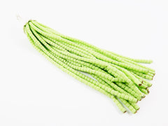 Pistachio Green Afghan Tibetan Heishi Tube Beaded Tassel - Handmade - Textured Shiny Silver Plated Cap - 92mm = 3.62inches  -1PC