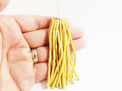 Egg Yellow Afghan Tibetan Chunky Heishi Tube Beaded Tassel - Handmade - Matte Silver Plated Cap - 92mm = 3.62inches  -1PC