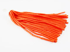 Tangerine Orange Afghan Tibetan Heishi Tube Beaded Tassel - Handmade - Textured Matte Silver Plated Cap - 92mm = 3.62inches  -1PC