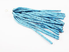 Deep Turquoise Matrix Afghan Tibetan Heishi Tube Beaded Tassel - Handmade - Textured Shiny Silver Plated Cap - 92mm = 3.62inches  -1PC