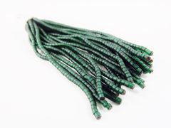 Deep Transparent Green Afghan Tibetan Heishi Tube Beaded Tassel - Handmade - Textured Shiny Silver Plated Cap - 92mm = 3.62inches  -1PC