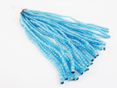 Transparent Blue Afghan Tassel Pendant Heishi Beads Handmade Tassel Jewelry Matte Silver Plated  Plated Cap - 92mm = 3.62inches -1PC