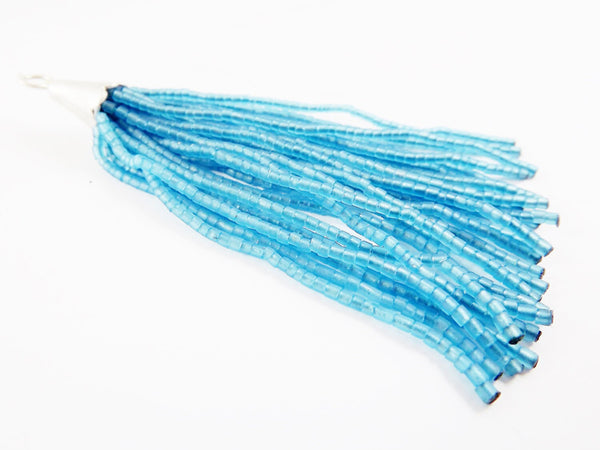 Transparent Blue Afghan Tassel Pendant Heishi Beads Handmade Tassel Jewelry Matte Silver Plated  Plated Cap - 92mm = 3.62inches -1PC