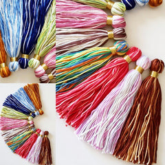 Long Red Rose Pink Multi color Handmade Cotton Wool Thread Tassel - 4.5 inches - 115mm - 1pc