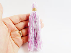 Long Pale Blue Lilac White Multi color Handmade Cotton Wool Thread Tassel - 4.5 inches - 115mm - 1pc