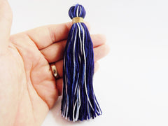 Long Navy Blues White Multi color Handmade Cotton Wool Thread Tassel - 4.5 inches - 115mm - 1pc