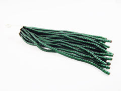 Deep Transparent Green Afghan Tibetan Heishi Tube Beaded Tassel - Handmade - Textured Shiny Silver Plated Cap - 92mm = 3.62inches  -1PC