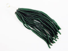 Deep Transparent Green Afghan Tibetan Heishi Tube Beaded Tassel - Handmade - Textured Shiny Silver Plated Cap - 92mm = 3.62inches  -1PC