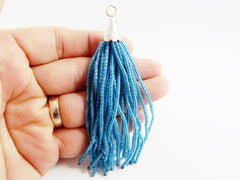 Transparent Blue Afghan Tassel Pendant Heishi Beads Handmade Tassel Jewelry Matte Silver Plated  Plated Cap - 92mm = 3.62inches -1PC