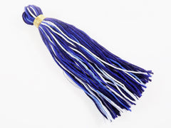 Long Navy Blues White Multi color Handmade Cotton Wool Thread Tassel - 4.5 inches - 115mm - 1pc