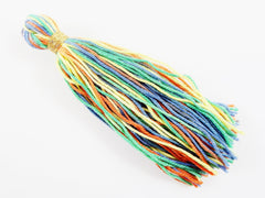 Long Blue Green Orange Yellow Multi color Handmade Cotton Wool Thread Tassel - 4.5 inches - 115mm - 1pc