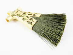 Olive Green Silk Thread Turkish Caftan Tassel Pendant - 22k Matte Gold Plated - 1PC