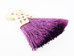 Plum Purple Silk Thread Turkish Caftan Tassel Pendant - 22k Matte Gold Plated - 1PC