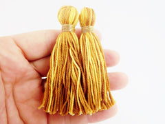 Mustard Yellow Brown Caramel Multi color Handmade Cotton Wool Thread Tassel -  3 inches - 75mm  - 2 pc