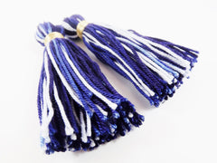 Navy Blues White Multi color Handmade Cotton Wool Thread Tassel -  3 inches - 75mm  - 2 pc