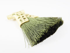 Olive Green Silk Thread Turkish Caftan Tassel Pendant - 22k Matte Gold Plated - 1PC