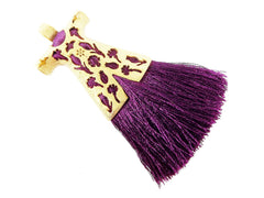 Plum Purple Silk Thread Turkish Caftan Tassel Pendant - 22k Matte Gold Plated - 1PC