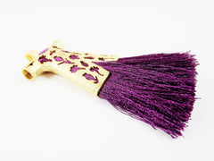 Plum Purple Silk Thread Turkish Caftan Tassel Pendant - 22k Matte Gold Plated - 1PC