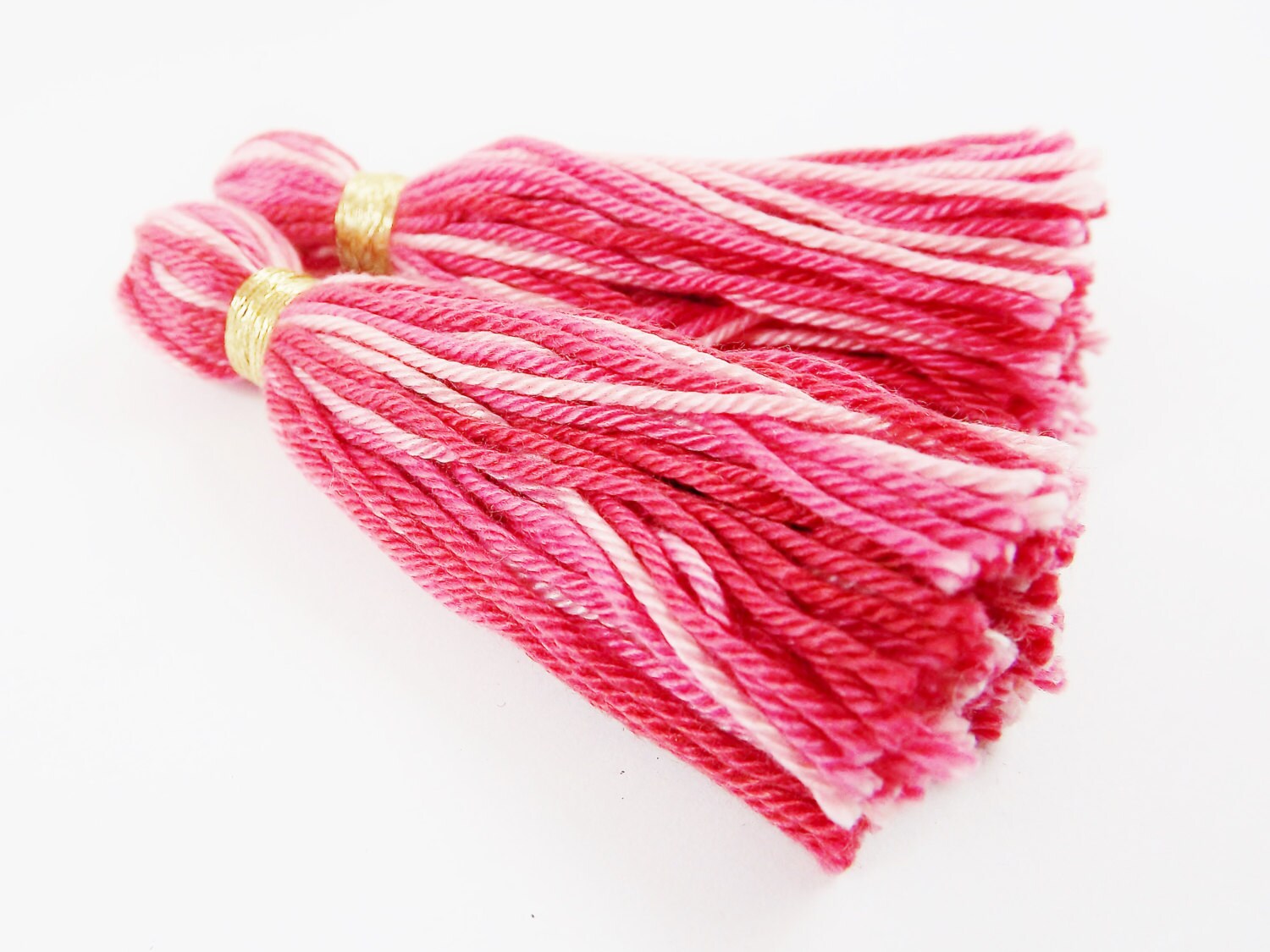Red Rose Pink Multi color Handmade Cotton Wool Thread Tassel -  3 inches - 75mm  - 2 pc