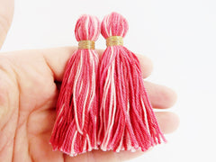 Red Rose Pink Multi color Handmade Cotton Wool Thread Tassel -  3 inches - 75mm  - 2 pc