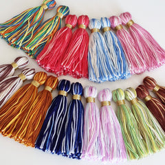 Multi color Wool Tassels, Blue, Green, Orange, Yellow, Cotton Wool Thread Tassel, Handmade Tassels, Tassel Pendant, 3 inches - 75mm  - 2 pc