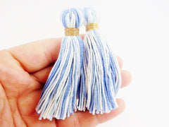 Cool Blues White Multi color Handmade Cotton Wool Thread Tassel -  3 inches - 75mm  - 2 pc