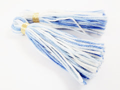 Cool Blues White Multi color Handmade Cotton Wool Thread Tassel -  3 inches - 75mm  - 2 pc