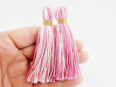 Pinks White Multi color Handmade Cotton Wool Thread Tassel -  3 inches - 75mm  - 2 pc