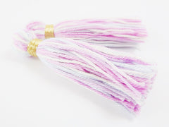 Pale Blue Lilac White Multicolor Handmade Cotton Wool Thread Tassel - Boho Bohemian - 3 inches - 75mm - 2 pc