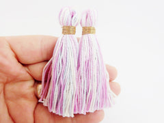 Pale Blue Lilac White Multicolor Handmade Cotton Wool Thread Tassel - Boho Bohemian - 3 inches - 75mm - 2 pc