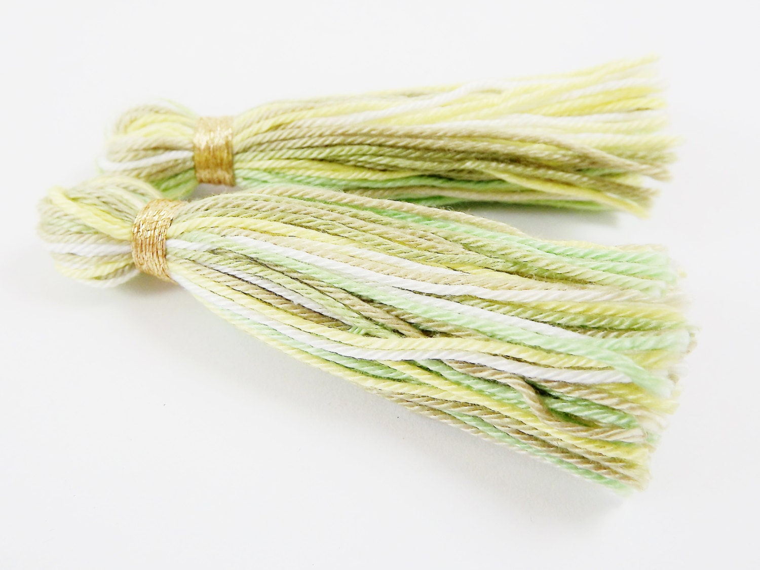 Spring Green Lemon Multi color Handmade Cotton Wool Thread Tassel -  3 inches - 75mm  - 2 pc