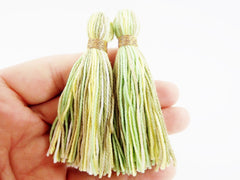 Spring Green Lemon Multi color Handmade Cotton Wool Thread Tassel -  3 inches - 75mm  - 2 pc