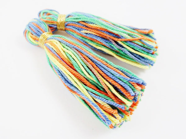 Multi color Wool Tassels, Blue, Green, Orange, Yellow, Cotton Wool Thread Tassel, Handmade Tassels, Tassel Pendant, 3 inches - 75mm  - 2 pc